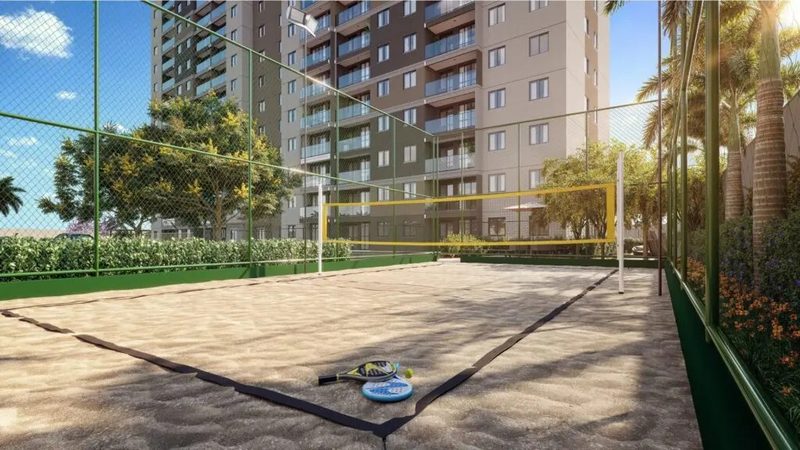 Perspectiva ilustrativa da quadra de beach tennis do Marine Barra Residence