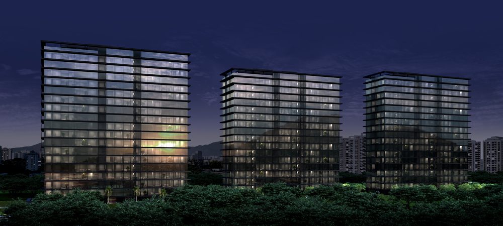 Perspectiva ilustrativa noturna das torres do Murano Residencial