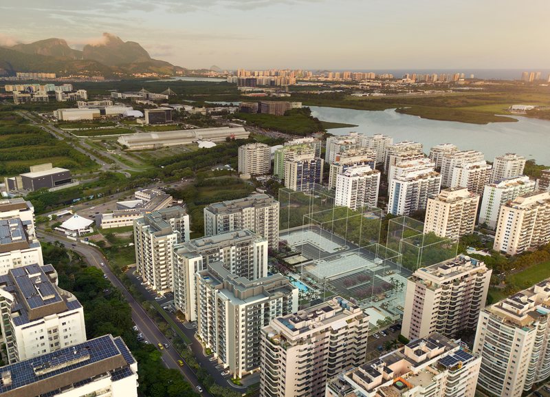 Vista aérea da região do Grand Quartier Rio 2, em direção à Pedra da Gávea